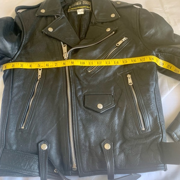 Vintage Leather 2000 Black Genuine Leather Moto Biker Jacket with Belt - Picture 9 of 12